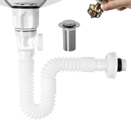 Flexible Waste Pipe, 2PCS Universal Pipe Connector Waste Water Pipe Kit, 32mm Caliber Drain Pipe for Bath Wash Basin Kitchen Sink