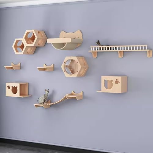 Gtzly Arbol Rascador para Gatos, Juego de Estantes de Pared for Gatos, Escalador de Madera Flotante Montado En La Pared, Muebles for Gatos Montados En La Pared for Gatos de hasta 15 Kg (Color : Set 8