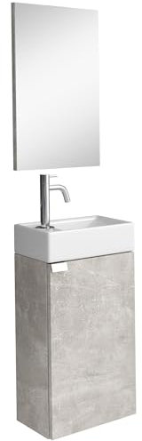 WC Badmöbel Apollo 40x22 cm Grau Beton - Schrank Waschbecken Bad Toilette mit Spiegel