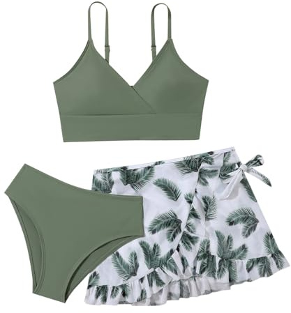 Topgrowth Accessorio Bikini Mädchen Teenager mit Shorts Bikini Kinder Zweiteiliger Badeanzüge Rüschen Bikinioberteil mit Triangel Bedruckte Bikinihose