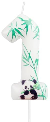 Happy Birthday Number Candles, White Green Children's Birthday Party Cake Decorations, Cute Panda Number 1 Birthday Candles for Girls Boys Panda Theme Party Supplies