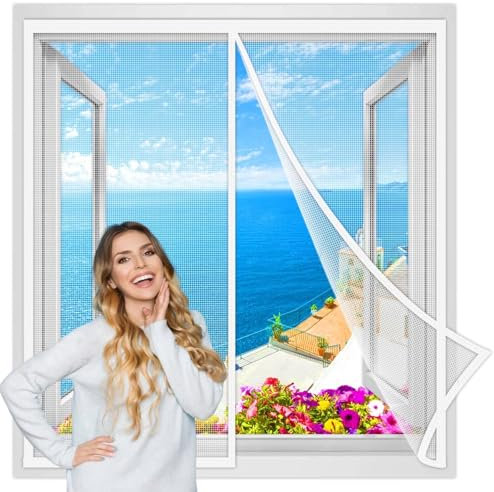 Fliegengitter Fenster 175x205 cm, Magnetischer Fliegenvorhang Moskitonetz, Auto Schließen, magnetische Adsorption, für Fenster Patio Weiß Verstärkte