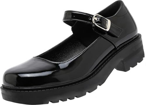 DADAWEN Women's Chunky Platform Mary Janes Shoes Buckle Strap Lolita Dress Pumps Patent Black 8.5 UK