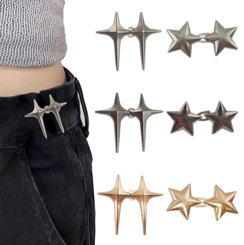 6 Paia di Bottoni Jeans Regolabili, Stella Rimovibile Bottone Stringi Pantaloni Vita, Bottoni per Jeans Senza Cucire, Magic Star Bottone Jeans Senza Chiodi, per Pantaloni Gonne