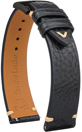 Gomvadr Quick Release Lederarmband, Öl Wachs Leder Uhrenarmbänder, Italienische Kalbsleder Uhrenarmbänder Ersatzband für Männer Frauen 16 18 19 20 21 22mm (20mm, Schwarz/schwarze Schnalle)