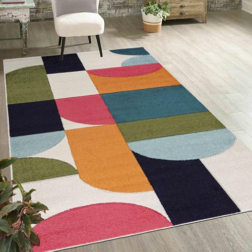 Mazovia Teppich Wohnzimmer 120x170cm Creme Marineblau Geometrisch Weich | Teppich für Schlafzimmer Büro Esszimmer Pflegeleicht Kurzflor Saugrobotergeeignet Fußbodenheizungsgeeignet Synthetisch Modern