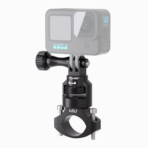 HSU Supporto da Manubrio per Bicicletta Supporto da Palo per Motocicletta Compatibile con le Videocamere d'Azione Go Pro Osmo - Rotazione di 360 gradi (Nero)