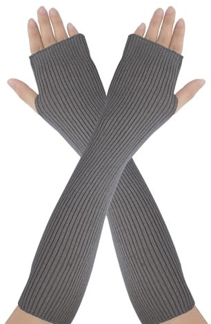 AUYAO Winter Armstulpen Damen Thermo Gestrickte Fingerlos Handschuhe Warm Strick Handstulpen Unisex Lange Armwärmer Stulpen Pulswärmer Winterhandschuhe mit Daumenloch Über Kinder (E: Dunkelgrau,40cm)