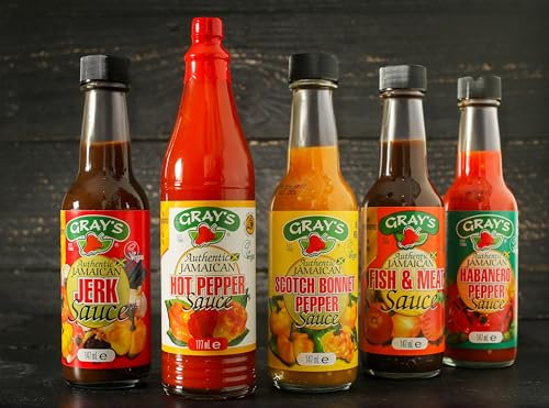 Gray's Authentic Jamaican Sauces | 5 Bottle Secletion | Gift Set | Jerk Sauce | Hot Pepper | Variety Selection