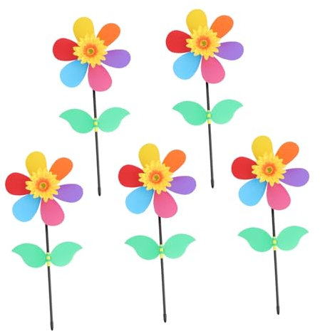 DRESSOOS 5stücke Bunte Windmühlen Dekoration Windrad-Spielzeug Junge Mädchen Sonnenblumen-windrad Outdoor Garten Verzierungen Blumentopf Vogelscheuche