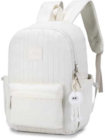 BAGZY Reiserucksack Rucksack Handgepäck 40x30x15 British Airways/Wizzair/Transavia, Damen Rucksack Laptoptasche 15.6 Zoll Superleicht Klein Kabinentasche Daypack Reisetasche Mit Plüschanhänger, Weiß