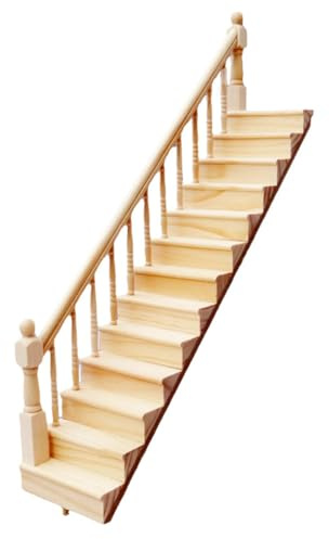FONGKNOX Puppenhaustreppe, Miniaturtreppe, Holztreppe, 1/12 Puppenhaus, Miniaturmöbel, Holzwangenstufen, Modell, DIY Treppenzubehör, Dekor, Linke Armlehne