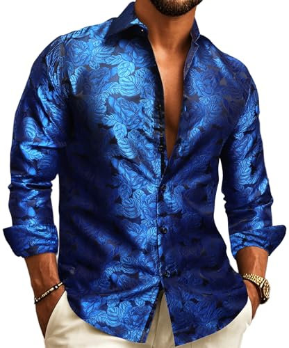 Barry.Wang Mens Shirts Silk Paisley Long Sleeve Dress Shirts Big and Tall Floral Shirt Men Wedding Party S-3XL
