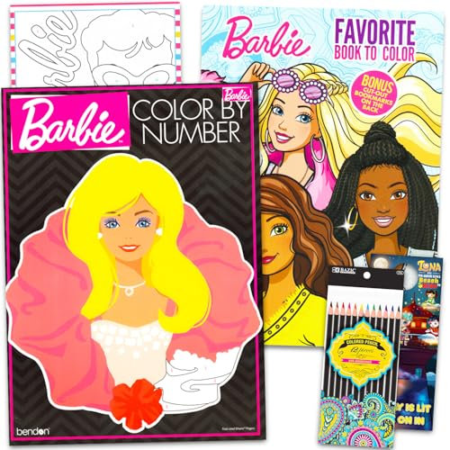 Barbie Malbuch-Set zum Malen nach Zahlen für Kinder, Teenager, Erwachsene, Mädchen – Barbie Entspannungsaktivitätspaket mit fortschrittlichem Malbuch, Malbuch, Buntstiften und mehr