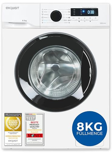 Exquisit Waschmaschine 8kg, Energieeffizienzklasse A, max. 1400 U/Min, 13 Programme, Startzeitvorwahl, Kindersicherung, WA58014-020A weiss