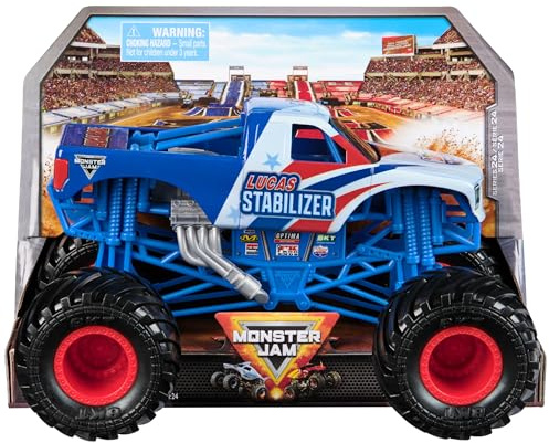Monster Jam, Official Lucas Stabilizer Monster Truck, Collector Die-Cast Vehicle, 1:24 Scale, Kids’ Toys for Boys and Girls Aged 3 and up, Blue
