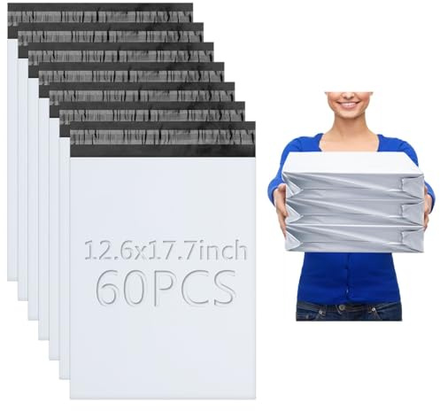 XRXYMQ Versandtaschen 32 x 45 cm Versandtüten 60 stück Versandbeutel Weiß | Versandtaschen Kleidung, Versandtasche Selbstklebend, Shipping Bags Opake, Versandtaschen Reißfest, Lieferung, Verpackung