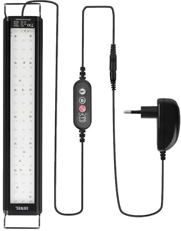 DEWEL Aquarium Lampe, LED Beleuchtung für Süßwasserfische & Pflanzen, 3 Beleuchtungsmodi, 10 Helligkeitsstufen, Timer 6/10/12/24h, mit Ausziehbarer Ständer für 45-60cm Aquarien