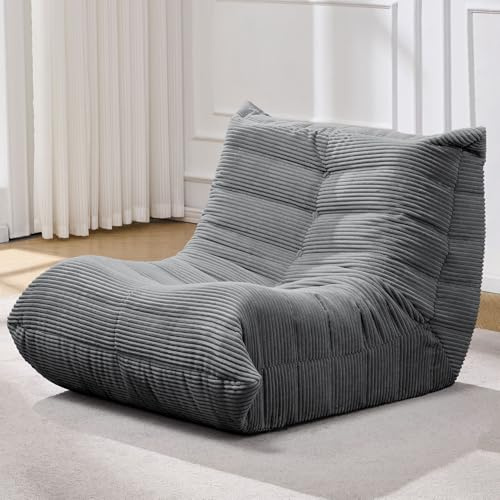 Hobestluk Big Bean Bag Chairs for Adults Fireside BeanBag Couch Togo Sofa | Ergonomic Design,Memory Foam,No Assembly,Faux Fur Fireside Lounge Floor Chair Back Support Lounging | Grey Corduroy Single