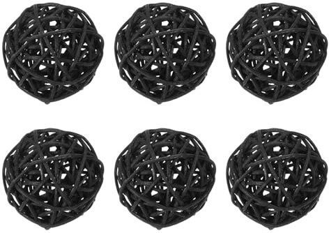 QUARKZMAN 6 Stück Rattan Deko Kugeln, 60 mm Dekokugel Wicker Rattan Ball Wellensittich Spielzeug Vogelspielzeug Hochzeitsfeier Mittelstücke Hausdekoration, Schwarz