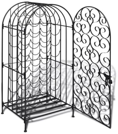 Portabottiglie in ferro battuto per 35 bottiglie, stile romantico, stile metallico, portabottiglie da pavimento con porta con serratura laterale, ideale per gli amanti del vino, elegante armadietto