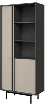 Mirjan24 Standregal Agova 3D WK02 – Bücherregal mit 3 Türen, 3 Regalen und 5 Einlegeböden, Bücherschrank, Aufbewahrungregal (Anthrazit/Hellbeige)