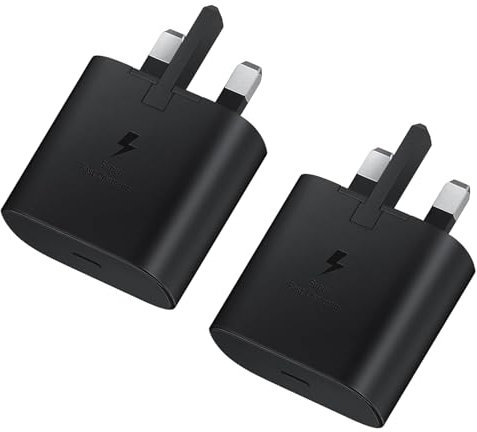 Samsung Fast Charger Plug 2-Pack, USB C Samsung Charging Adapter USBC PD Type C UK Charge For Galaxy S25 S24 S23 S22 S21 S20 A16 A15 A14 A13 A12 A56 A55 A54 A53 A52 A36 A35 A33 A34 A32 A26 A70 A71 A50