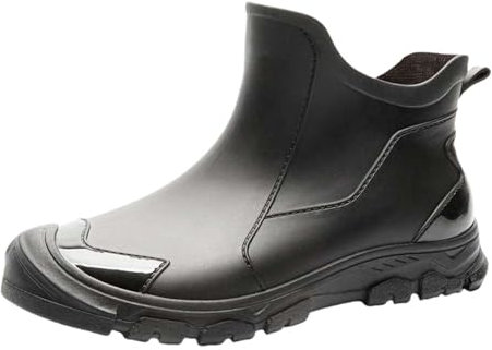 FGUUTYM Stivali di gomma da uomo, a mezza altezza, impermeabili, in tinta unita, da giardino, da pesca, da pioggia, da pioggia, da vela, comodi e non stivali, Nero , 44 EU