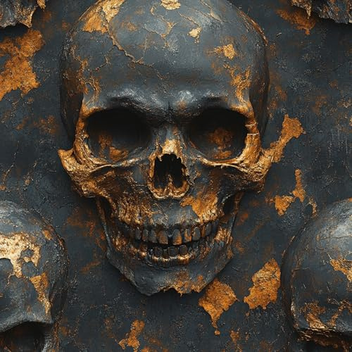 Vergoldeter Totenkopf Klebefolien Abziehen und Aufkleben Tapete Gothic Stil Selbstklebende Matt Verdicken Wasserdicht Wandaufkleber Möbelaufkleber für Schlafzimmer Küchen Wohnzimmer Wohndeko 0.52x10 M