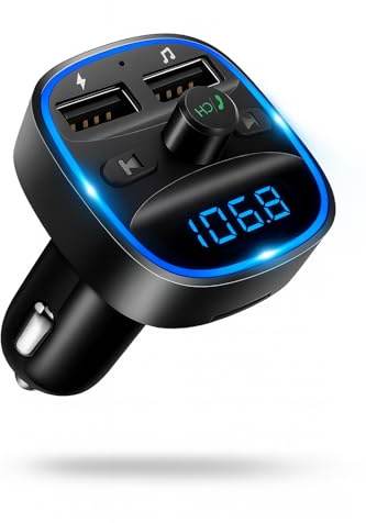 Bluetooth Car Adapter, Radio Receiver Audio FM Transmitter, 48W Fast Charger for 12V/24V Cigarette Lighter, Hands-Free Calling, Support TF Card & USB Flash Drive, Wireless Radio Receiver Adapter Kit