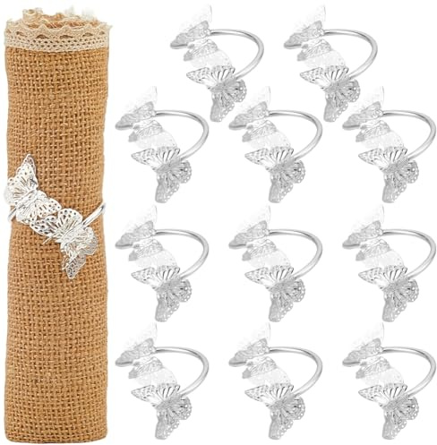GORGECRAFT 12 Stück Silberner Schmetterlings Serviettenring Aus Metall Und Eisen Hohl Doppelte Schmetterlinge Serviettenschnallen Tischdekoration Serviettenhalterringe Für Valentinstag Veranstaltung