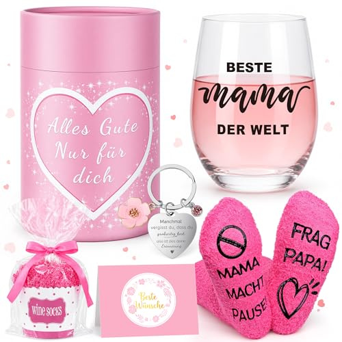 Sektasu wine glasses geschenke für frauen - geschenke für mama, mit weinglas, lustige socken, schlüsselanhänger - für Ehefrau, Mama, Schwester, Kollege