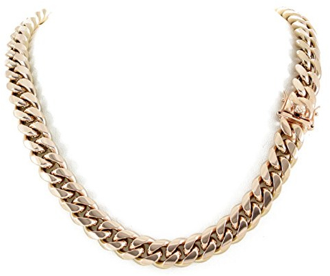 Men's Miami Link Chain 14k 18k Yellow Gold White Or Rose Plated Stainless Steel 8-18mm Thick