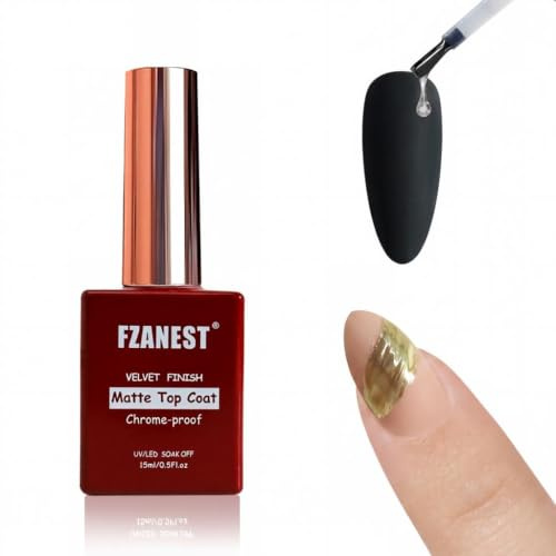 FZANEST Matte Gel Top Coat Chrome-proof, 15ml Chrome Resistant Powder Isolation for Nail Art Painting Soak Off Led UV Gel