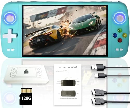 Console de jeu portable M27, 128 Go de mémoire interne avec 30 000 jeux, système Linux, écran IPS de 7 pouces, mini console d'arcade portable, format de poche, édition HD (vert, 128 g)