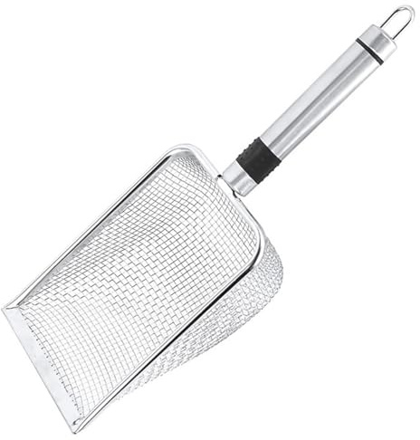 FRYSKYO Reptile Sand Scoop Shovel Sifter,Beach Stainless Steel Mesh Scooper,Fine Mesh Metal Reptile Litter Cleaner Scooper,Soil Sifter For Gardening,for Lizard Substrate Errarium Sand Waste(B)