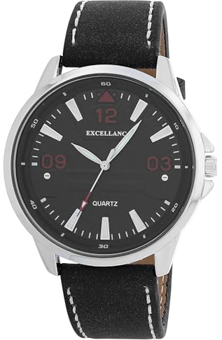 Excellanc Herren Armbanduhr aus Kunstleder in Schwarz, in Einer Länge von 25.5 cm, Klassisches Design für jeden Mann