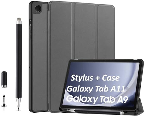 Smart Case+Stylus Pen for Samsung Galaxy Tab A11 / A9 8.7-Inch, Slim Stand Smart Protective Soft Cover Case with Pen for Galaxy Tab A11/A9 Tablet, Auto Wake/Sleep (Gray, A11/A9-8.7 Inches)