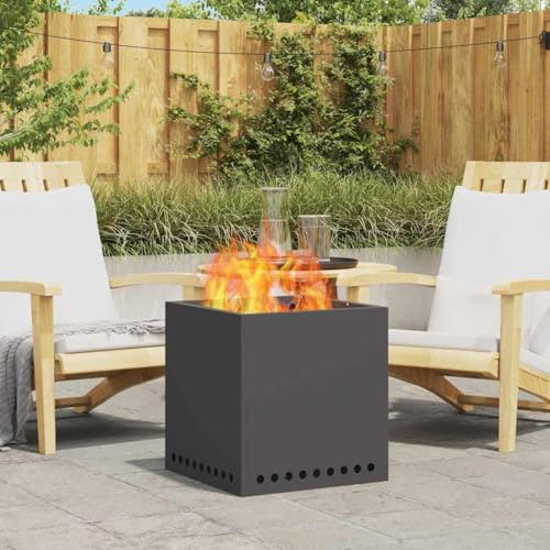 Nqyjm Rauchfreier Feuerkorb Schwarz 48 x 48 x 50 cm Stahl für Garten, Terrasse, Außende