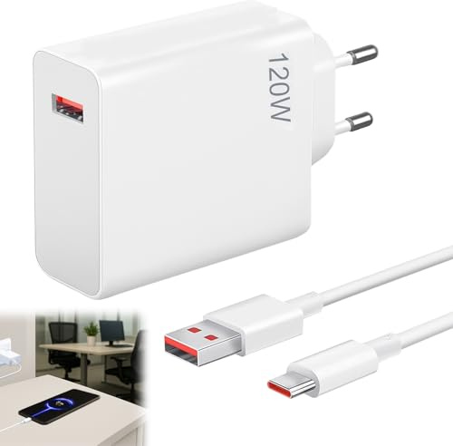 Ebksqs Cargador 120W Original + Cable USB C 2M, Cargador Rápido para Redmi Note 14/13/12 Pro+ 5G, Poco X7 Pro/F6, Black Shark, Móviles y Tablets con Puerto Tipo C