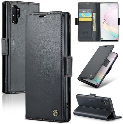 Teeirllim Coque pour Samsung Galaxy Note 10 Plus, Housse Blocage RFID en Cuir PU Premium Fentes Cartes Etui Pochette de Portefeuille avec Fonction Support Case à Rabat Antichoc Flip Case, Noir