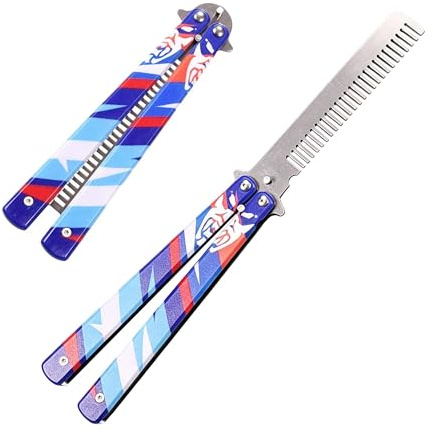 Butterfly Comb Trainer，Stainless Steel Folding Butterfly Comb，Butterflies Combs for Beginner Salon Beauty Trainer Lover Hair Barber Styling Accessories (Blue)