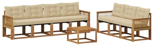 vidaXL Outdoor-Sofagarnitur mit Kissen 8 pcs Natur und Beige, Moderner Garten-Sofa, strapazierfähiges Outdoor-Sektionen-Set, bequemes Terrassenmöbel, ideal zum Entspannen
