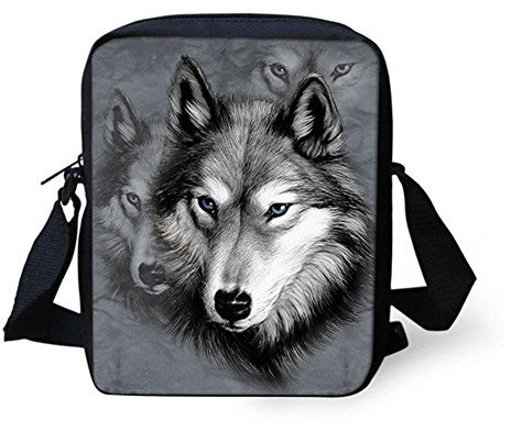HUGS IDEA Kleine Umhängetasche für Damen, Denim, mit Katzen- und Hundemotiv, (Grauer Wolf), Small