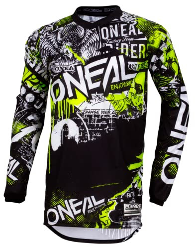 O'NEAL | Motocross-Shirt langarm | MX MTB Mountainbike | Passform für Maximale Bewegungsfreiheit, Eingenähter Ellbogenschutz | Element Jersey Attack | Erwachsene | Schwarz Neon-Gelb | Größe M
