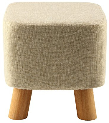 Hampton & Stewart Luxury Wooden Footstool Ottoman Square Pouffe Stool Wooden 4 Legs Padded (Beige)