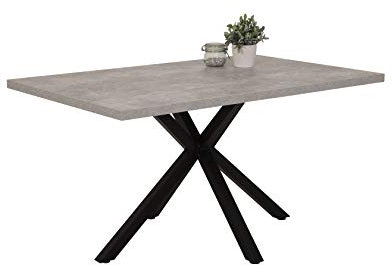 Hela Tische, Esstisch Cleo, Holzwerkstoff melaminbeschichtet, Dekor Betonoptik, Vierkant-Metall-Spinnengestell lackiert Schwarz, 140x90x76cm