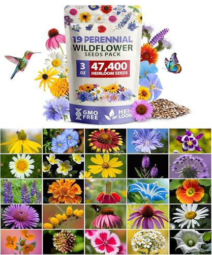 HOME GROWN Wildflower Seeds Mix - 47,400+ Non-GMO - 19 Perennial Flower Varieties for Planting Outdoors - Attract Butterflies & Birds - 3oz Wild Flower Seed Mix
