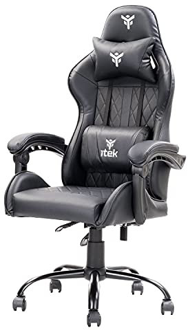 ITEK RHOMBUS PF10 Sedia Gaming ergon. Nera, schienale reclinabile, cuscino poggiatesta, sup. lombare, confort e design, ideale come sedia ufficio, sedia per studio o poltrona per gamer