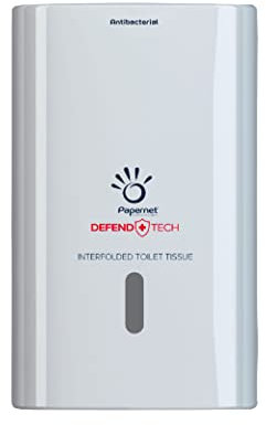 Papernet Defend Tech | Antibakterieller Spender für Einzelblatt-Toilettenpapier 416147 | Toilettenpapierspender Kompatibel mit Papernet Einzelblatt Toilettenpapier 417818, 417214, 407571 | weiß